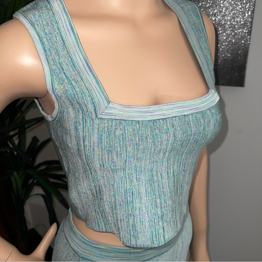 Marciano ny GUESS Aqua Knit Crop Top & Skirt Set | Stretch Bodycon Matching Set